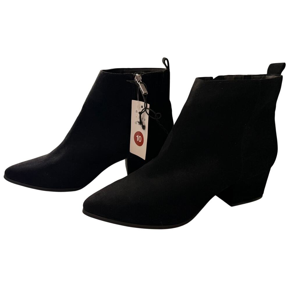 A New Day Solid Black Suede Heeled Booties NEW